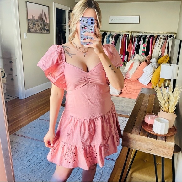 Zara Pink Flutter Sleeve Babydoll Mini Dress - Picture 2 of 8